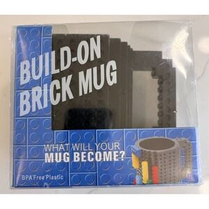 NIB, NEW Build-on Brick Coffee Mug Toy, DIY Novelty Cup w/ Building Blocks Black